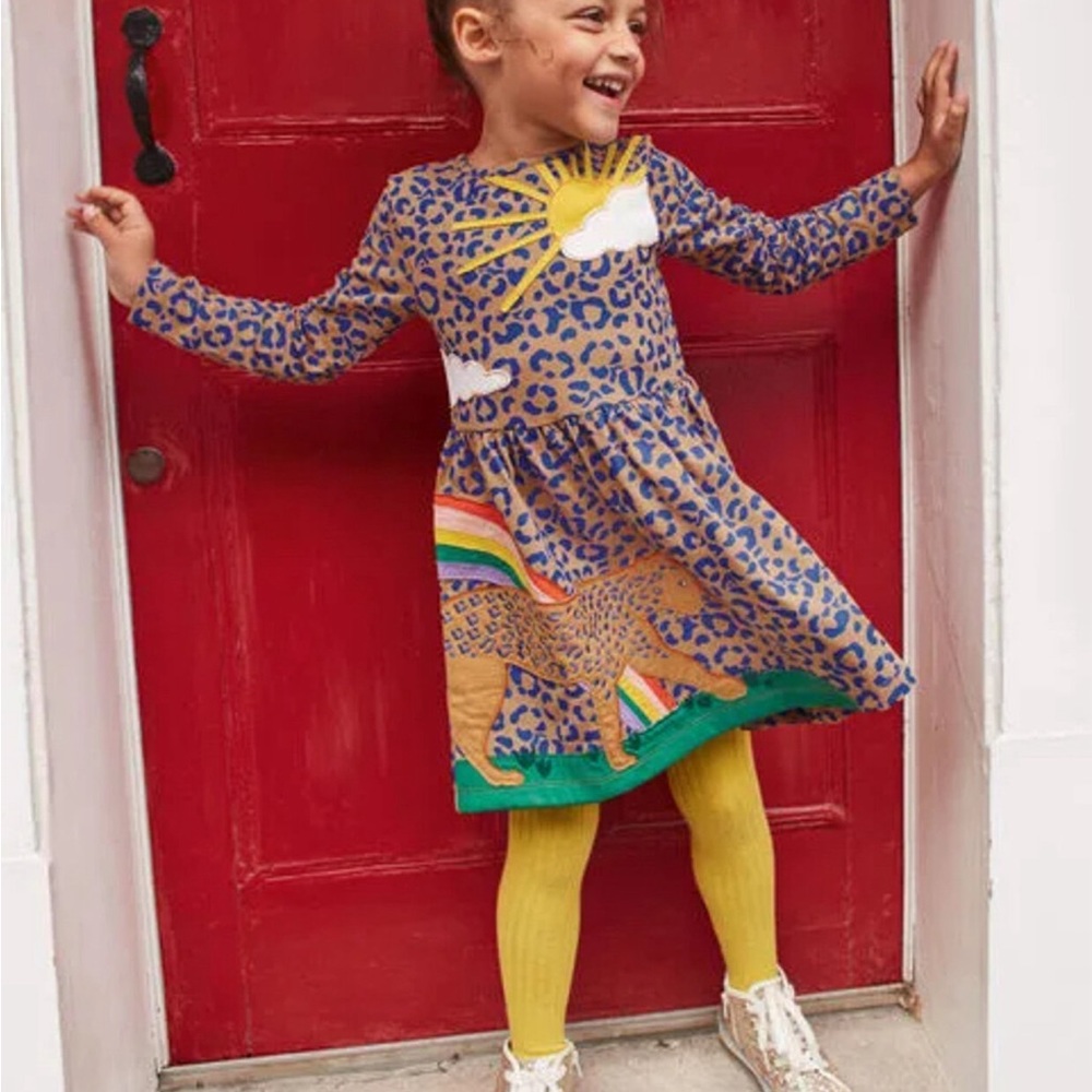 Mini Boden Girls HTF Long Sleeve A-line Skater Dress Brown Leopard Size 9/10